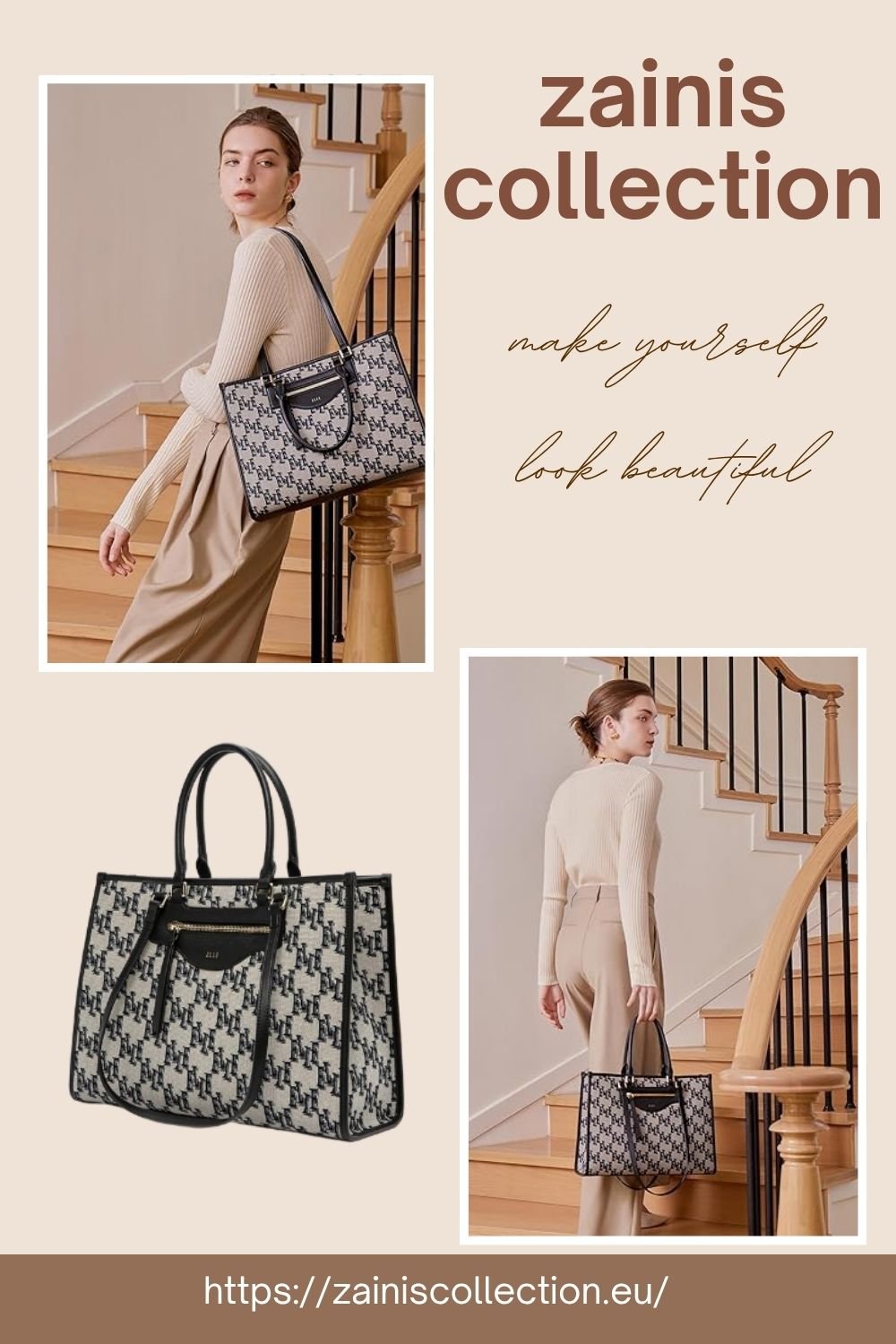 ELLE Women's Monogram Large Tote Bag