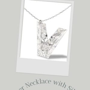 PRIVOSA Initial Necklaces for Women - 14k White Gold and Lab Grown Diamond Charm - Dainty Letter Necklace with Silver Chain - Alphabet A-Z Personalized Monogram Name Necklaces for Women Jewelry Gifts for Her