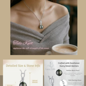Lunar Belle Black Pearl Jewelry Pendant Gift for Wonmen, 925 Sterling Silver with Moissanite for Mon Mother Christmas Birthday with 18 inch Cable Chain(Ocean Knotlight)