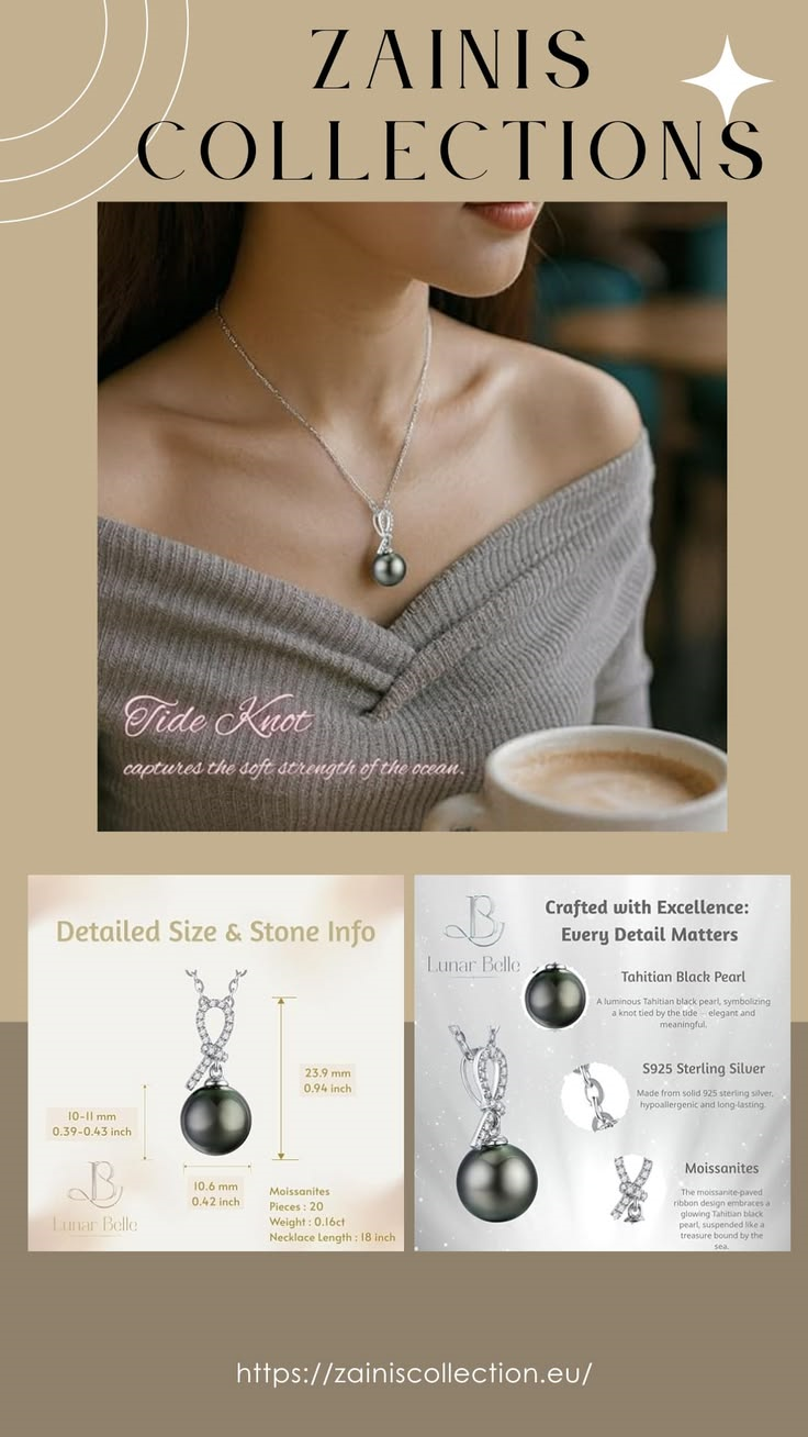 Lunar Belle Black Pearl Jewelry Pendant Gift for Wonmen, 925 Sterling Silver with Moissanite for Mon Mother Christmas Birthday with 18 inch Cable Chain(Ocean Knotlight)