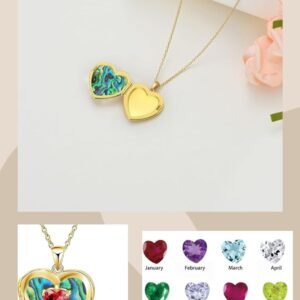 10K 14K 18K Solid Gold Photo Locket Mother Necklace with 1-6 Birthstone, Personalized Mom Name Heart Locket Necklace That Holds Pictures Jewelry Gifts for Women, Mother's Day
