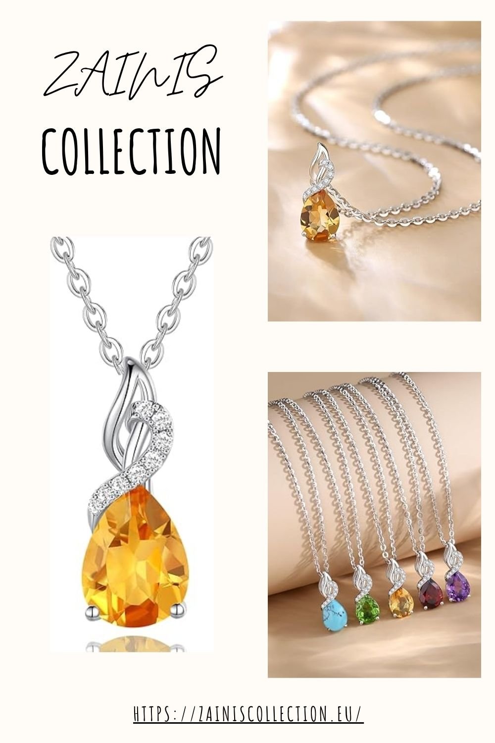 FANCIME 14K Solid White Gold Teardrop Pendant with Diamond Birthstone Necklace