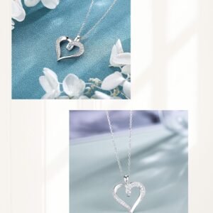 925 sterling silver platinum plated round CZ love heart pendant necklace for women