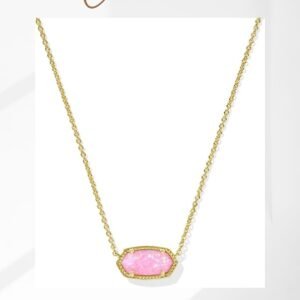 Kendra Scott Elisa pink opal pendant necklace gold plated chain women jewelry