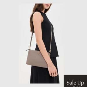 Tory Burch Mercer pebbled leather wallet crossbody bag in Gray Heron for women one size