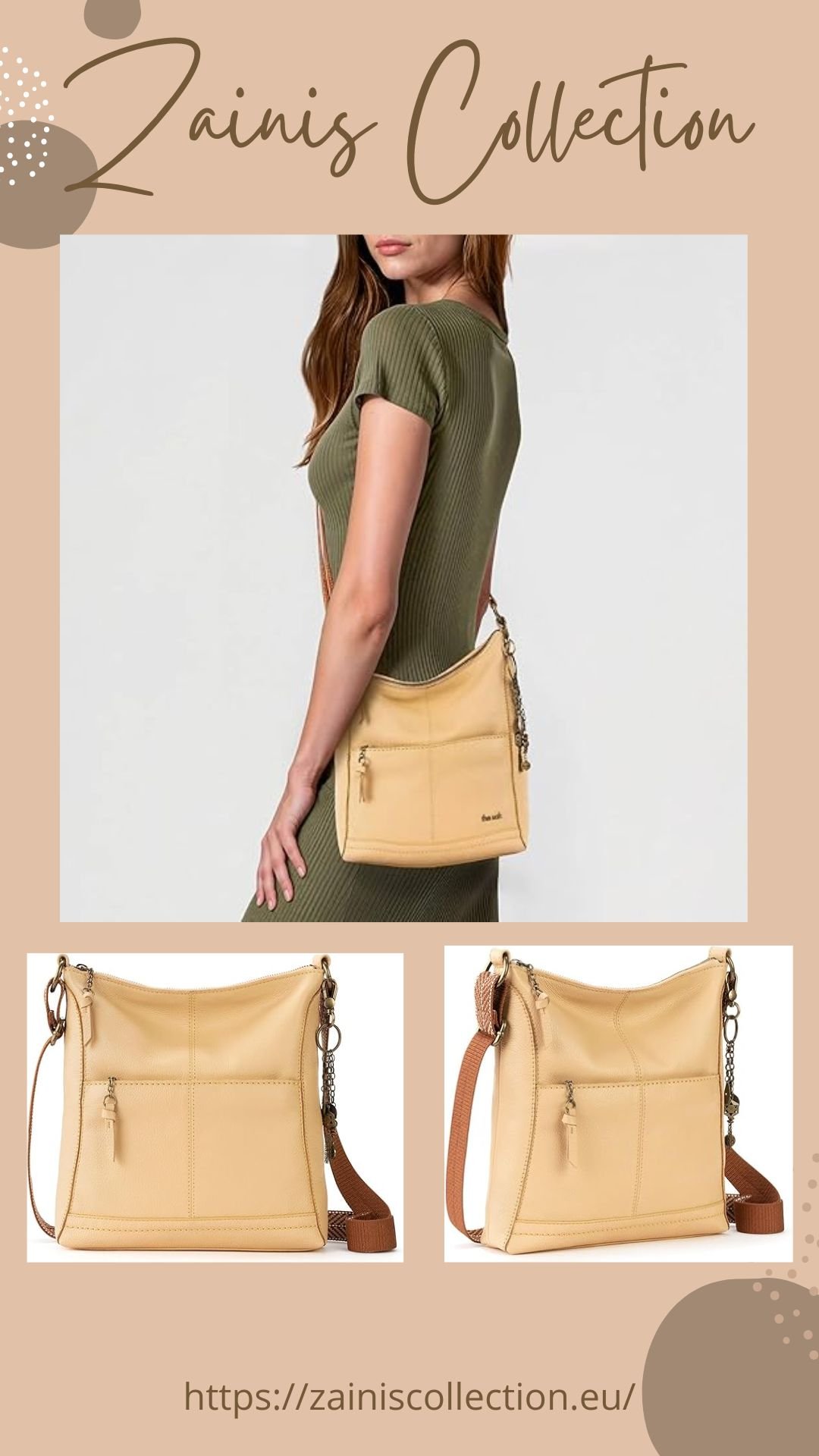The Sak Lucia premium leather crossbody purse with zipper for women in brown