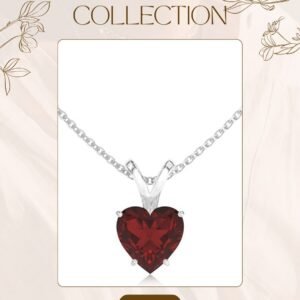 Natural garnet heart solitaire pendant necklace sterling silver January birthstone women gift