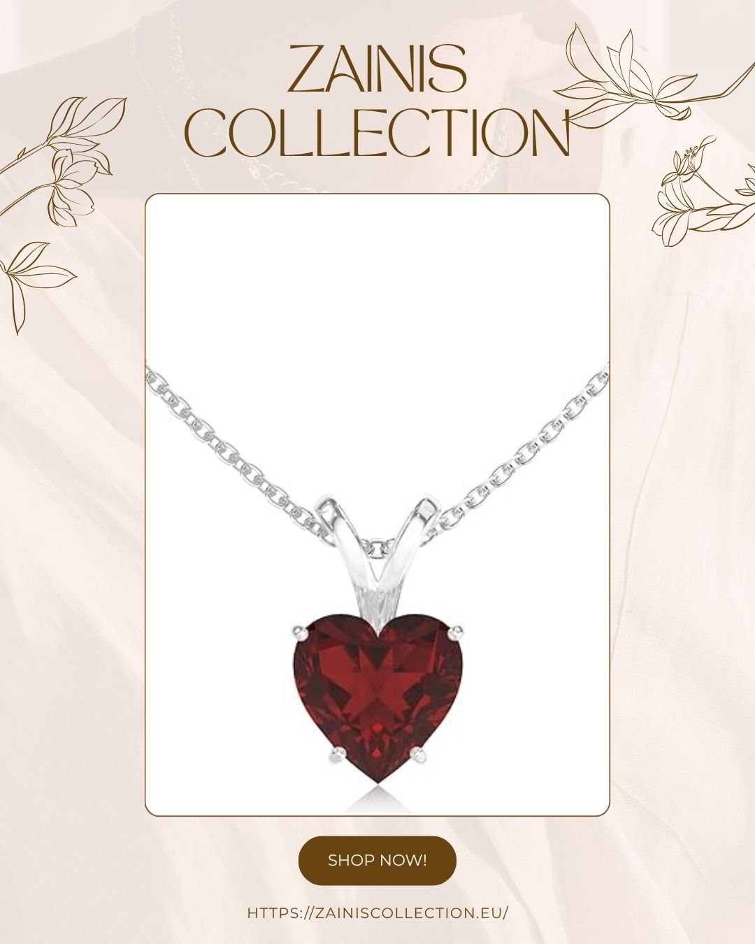 Natural garnet heart solitaire pendant necklace sterling silver January birthstone women gift