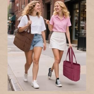 BAGSMART lightweight puffy tote bag vintage berry women travel work gym shoulder bag