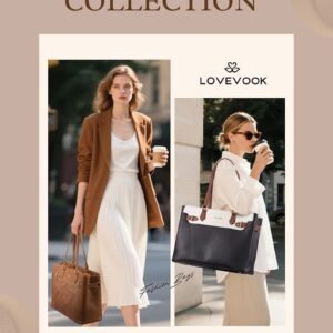 LOVEVOOK waterproof leather laptop tote bag for women with large cup holder for work, office, and teacher use