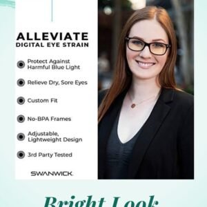 Swanwick Day Swannies blue light blocking glasses for men and women with black frame for computer, gaming, TV, and phone screen use