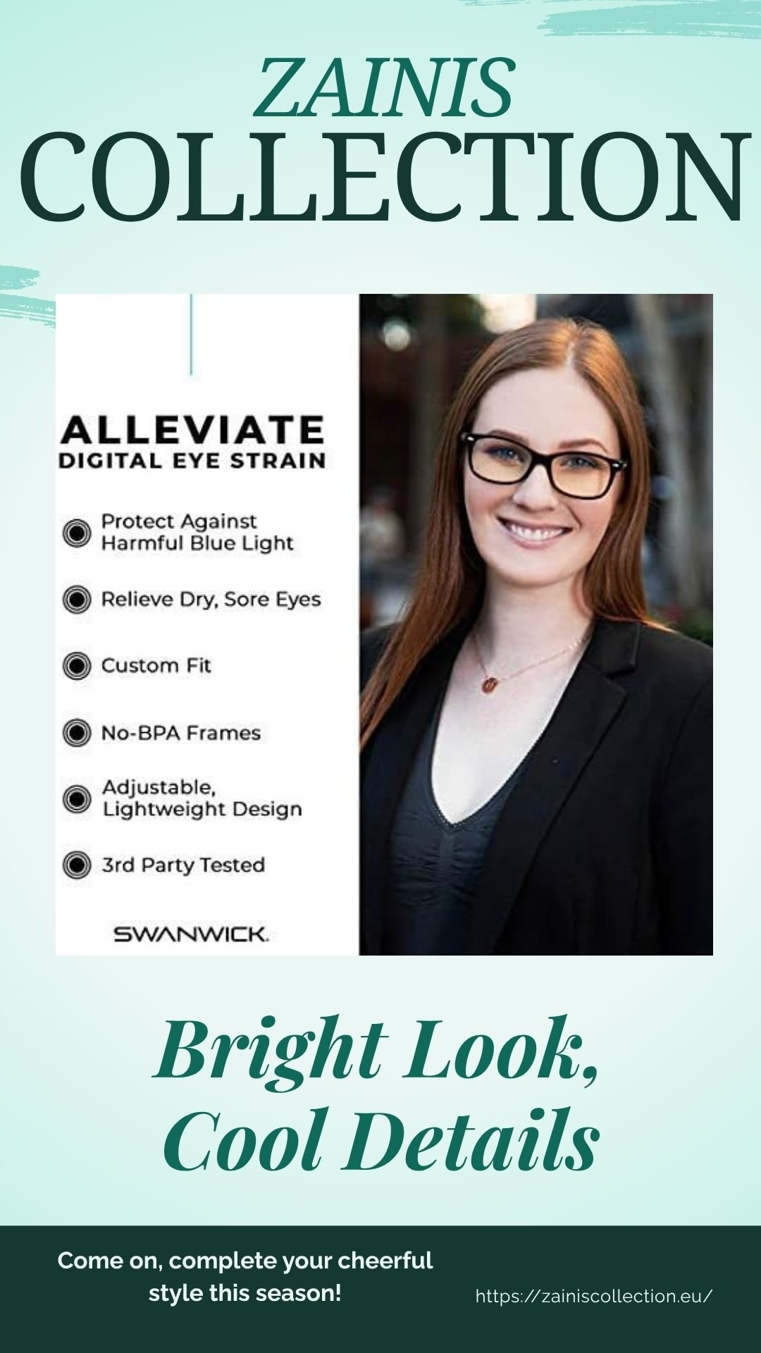 Swanwick Day Swannies blue light blocking glasses for men and women with black frame for computer, gaming, TV, and phone screen use