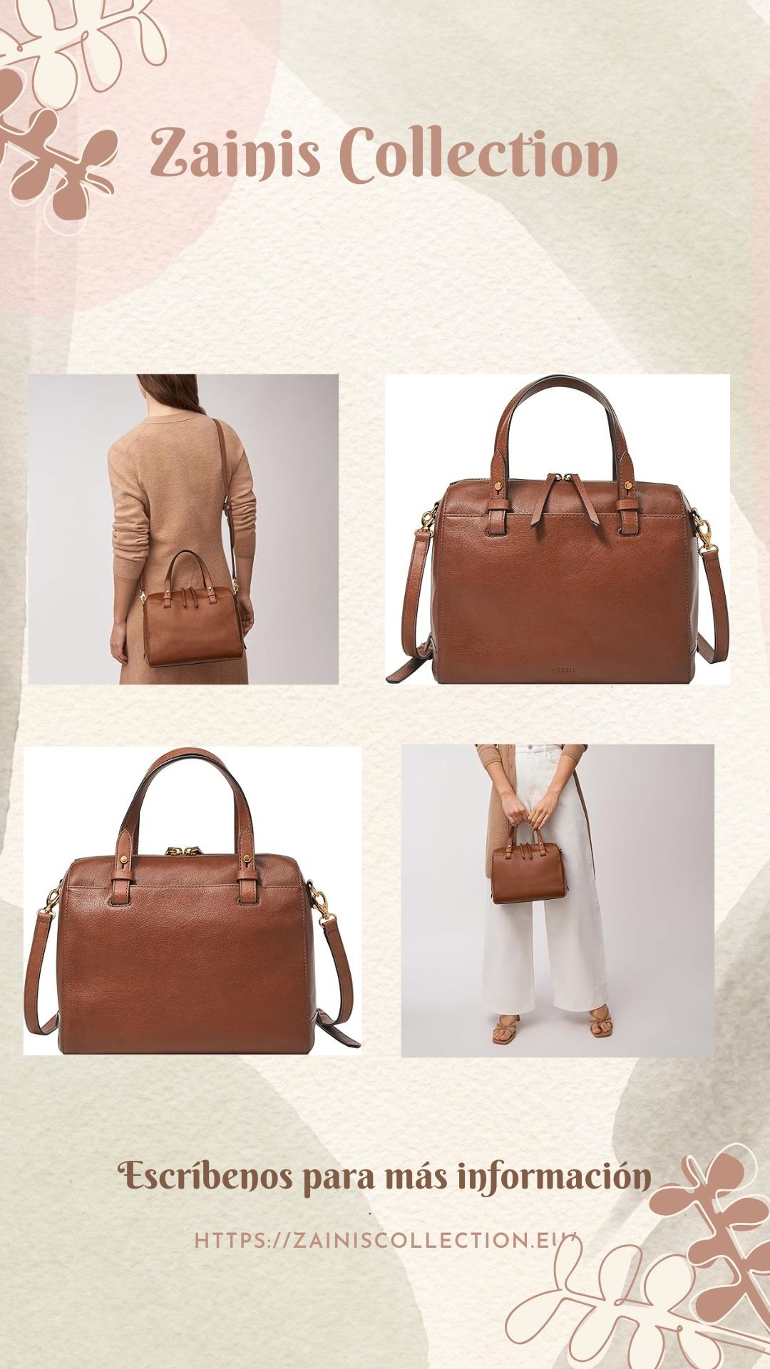 Fossil Women's Rachel satchel purse handbag in brown leather with gold hardware
