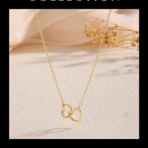 Dainty 14K gold plated heart love charm pendant necklace with adjustable chain for women