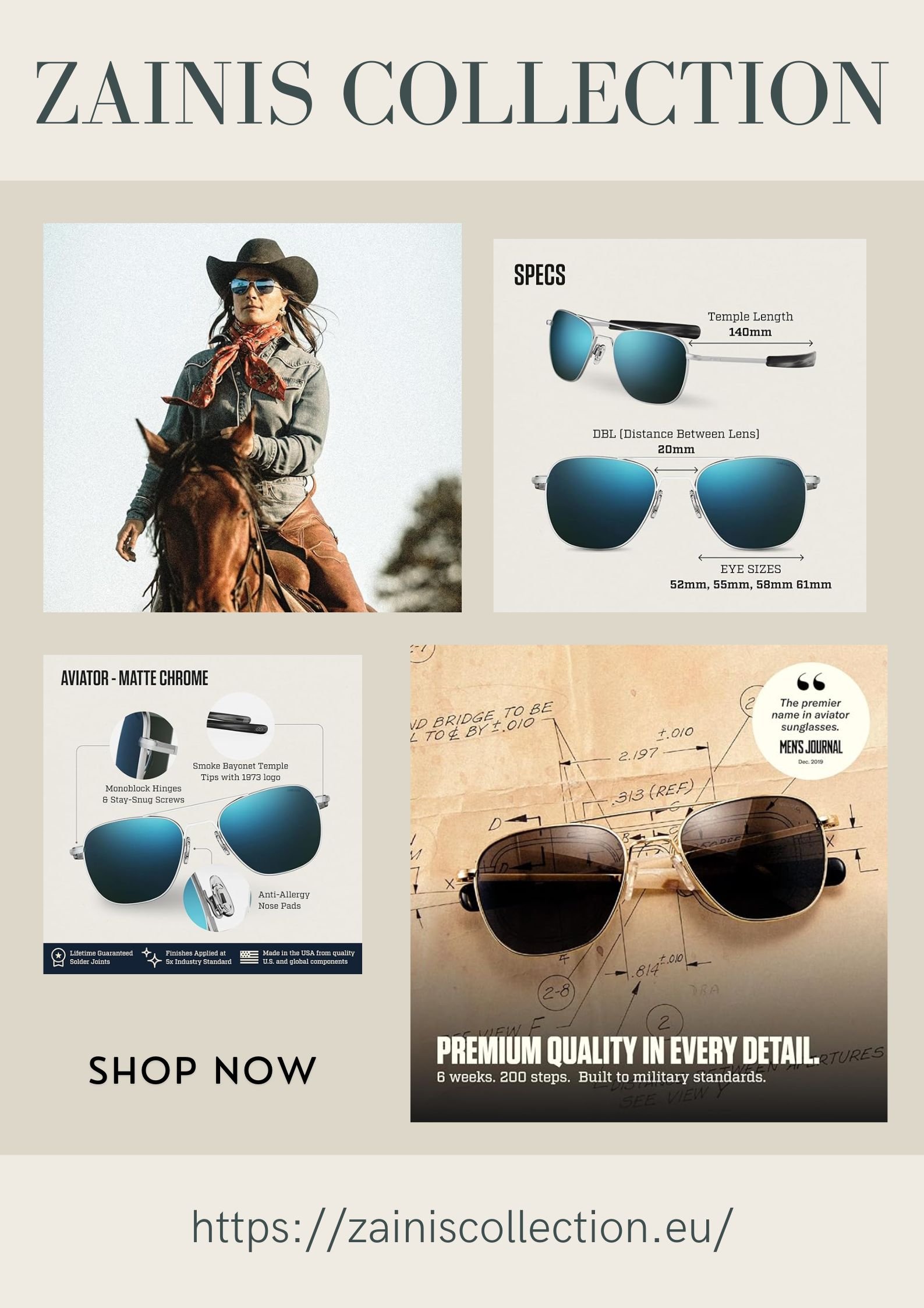 Randolph Eyewear aviator sunglasses matte chrome frame with UV protection for men and women